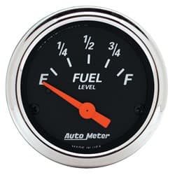 DESIGNER BLACK FUEL LEVEL 2-1/16", 0-90 OHMS, SS ELECT AUTO METER - 1422