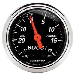 DESIGNER BLACK BOOST / VACUUM 2-1/16", 30IN/HG-20PSI, MECH. AUTO METER - 1471