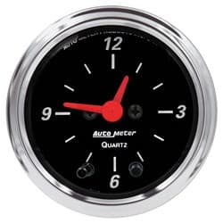 DESIGNER BLACK ANALOG CLOCK 2-1/16", QUARTZ MOVEMENT AUTO METER - 1484