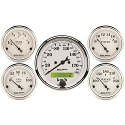 Old Tyme White 5 Piece Kit w/ Programmable kph speedo KMH AUTO METER - 1602-M