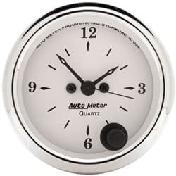 OLD TYME WHITE ANALOG CLOCK 2-1/16", QUARTZ MOVEMENT AUTO METER - 1686