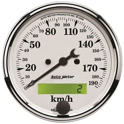 OLD TYME WHITE 190KPH SPEEDO 3-1/8", ELECTRONIC, LCD ODOM. AUTO METER - 1688-M