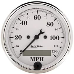 OLD TYME WHITE 120MPH SPEEDO 3-1/8", ELECTRONIC, LCD ODOM. AUTO METER - 1688