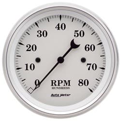 OLD TYME WHITE IN-DASH TACHO 3-3/8", 0-8000 RPM AUTO METER - 1690