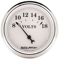 OLD TYME WHITE VOLTMETER 2-1/16", 8-18V, SHORT SWP ELEC AUTO METER - 1692