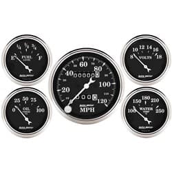OLD TYME BLACK 5-PCE GAUGE KIT WITH 120MPH MECHANICAL SPEEDO AUTO METER - 1708