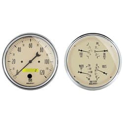 ANTIQUE BEIGE 2-PIECE KIT 5" ELECT SPEEDO & QUAD GAUGE AUTO METER - 1803