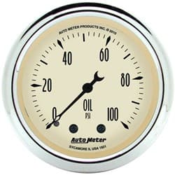 ANTIQUE BEIGE 2-1/16" OIL PRES 0-100PSI, MECHANICAL AUTO METER - 1821