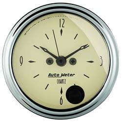2 CLOCK, 12 VOLT, ELEC, ANTIQ ANTIQUE BEIGE AUTO METER - 1885