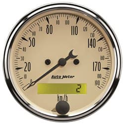 3-1/8 SPEEDO, 190 KPH, ELEC, ANTIQUE BEIGE KMH AUTO METER - 1887-M