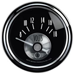 BLACK DIAMOND VOLTMETER 2-1/16", 8-18 VOLTS, SS ELECT. AUTO METER - 2093