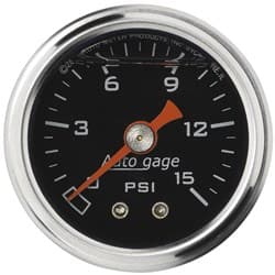 0-15 PSI 1-1/2 BLACK FUEL PRESSURE LIQUID FILLED GAUGE AUTO METER - 2172