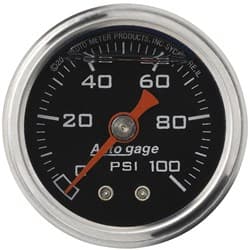 0-100 PSI 1-1/2 BLACK FUEL PRESSURE LIQUID FILLED GAUGE AUTO METER - 2174