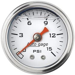 0-15 PSI 1-1/2 WHITE FUEL PRESSURE LIQUID FILLED GAUGE AUTO METER - 2175