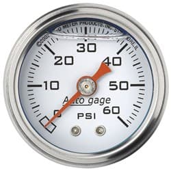 0-60 PSI 1-1/2 WHITE FUEL PRESSURE LIQUID FILLED GAUGE AUTO METER - 2176