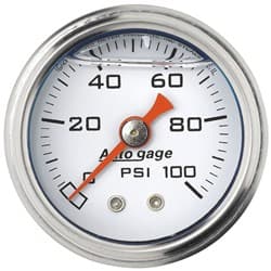 0-100 PSI 1-1/2 WHITE FUEL PRESSURE LIQUID FILLED GAUGE AUTO METER - 2177
