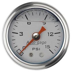 0-15 PSI 1-1/2 SILVER FUEL PRESSURE LIQUID FILLED GAUGE AUTO METER - 2178