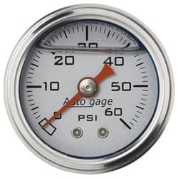 0-60 PSI 1-1/2 SILVER FUEL PRESSURE LIQUID FILLED GAUGE AUTO METER - 2179