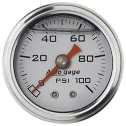 0-100 PSI 1-1/2 SILVER FUEL PRESSURE LIQUID FILLED GAUGE AUTO METER - 2180