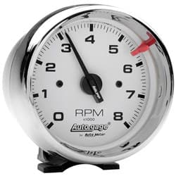 AUTO GAGE 3-3/4" PEDESTAL TACH 8000RPM WHITE FACE, CHROME CUP AUTO METER - 2304