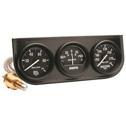 3 GAUGE CONSOLE, 2-1/16" BLACK OIL, AMPS, W/TEMP, MECHANICAL AUTO METER - 2393