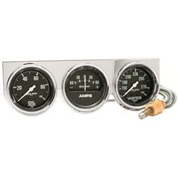 3 GAUGE CONSOLE, 2-5/8" CHROME OIL, AMPS, W/TEMP, MECHANICAL AUTO METER - 2395