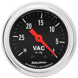 TRAD CHROME 2-1/16" VACUUM 0-30IN/HG, MECHANICAL, 10FT AUTO METER / 2484