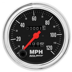 TRAD CHROME 3-3/8" SPEEDOMETER 120MPH, MECHANICAL, TRIP METER AUTO METER - 2492