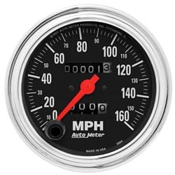 TRAD CHROME 3-3/8" SPEEDOMETER 160MPH, MECHANICAL, TRIP METER AUTO METER - 2494