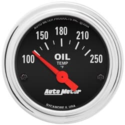 TRAD CHROME 2-1/16" OIL TEMP 100-250Â°F, SHORT SWEEP ELECT AUTO METER - 2542