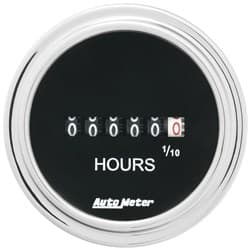 TRAD CHROME 2-1/16" HOUR METER 100,000 HOURS, NON-RESETTABLE AUTO METER - 2587
