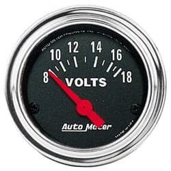 TRAD CHROME 2-1/16" VOLT METER 8-18 VOLTS, SHORT SWEEP ELECT. AUTO METER - 2592