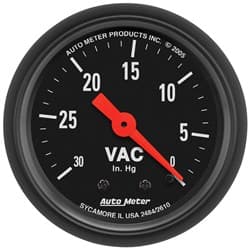 Z-SERIES 2-1/16" VACUUM GAUGE 0-30IN/HG, MECHANICAL, 10FT AUTO METER - 2610