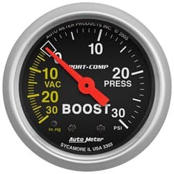SPORT-COMP 2-1/16" BOOST/VAC 30 IN/HG - 30PSI, MECHANICAL AUTO METER - 3303