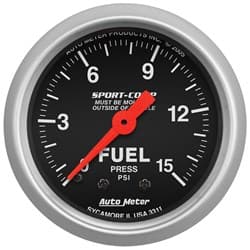 SPORT-COMP 2-1/16" FUEL PRESS. 0-15 PSI, MECHANICAL AUTO METER - 3311