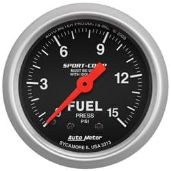 SPORT-COMP 2-1/16" FUEL PRESS. 0-15 PSI, MECH. WITH ISOLATOR AUTO METER - 3313