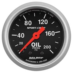 SPORT-COMP 2-1/16" OIL PRESS. 0-200 PSI, MECHANICAL AUTO METER - 3322