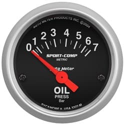 SPORT-COMP 2-1/16" OIL PRESS. 0-7 BAR, SHORT SWEEP ELECTRIC AUTO METER - 3327-M