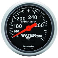 SPORT-COMP 2-1/16" WATER TEMP. 140-280Â°F, MECHANICAL, 6FT AUTO METER - 3331