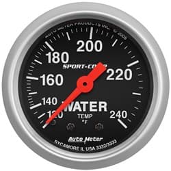 SPORT-COMP 2-1/16" WATER TEMP 120-240Â°F, MECHANICAL, 12FT AUTO METER - 3333