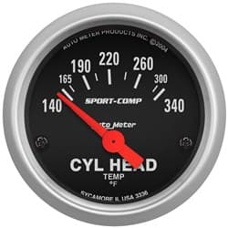 SPORT-COMP 2-1/16" C/HEAD TEMP 140-340Â°F, SHORT SWEEP ELECT. AUTO METER - 3336