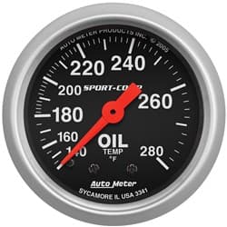 SPORT-COMP 2-1/16" OIL TEMP 140-280Â°F, MECHANICAL, 6FT AUTO METER - 3341