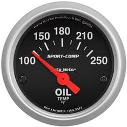 SPORT COMP 2-1/16" OIL TEMP 100-250Â°F, SHORT SWEEP ELECT. AUTO METER - 3347