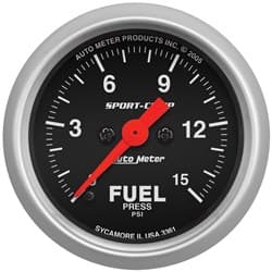 SPORT-COMP 2-1/16" FUEL PRESS 0-15PSI, FULL SWEEP ELECTRIC AUTO METER - 3361