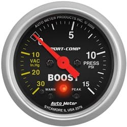 SPORT-COMP 2-1/16" BOOST/VAC 30IN/HG-15PSI, FS ELECT W/PEAK AUTO METER - 3376
