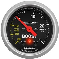 SPORT-COMP 2-1/16" BOOST/VAC 30IN/HG-30PSI, FS ELECT W/PEAK AUTO METER - 3377