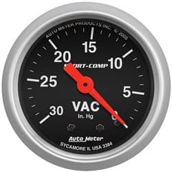 SPORT-COMP 2-1/16" VACUUM 0-30 IN/HG, MECHANICAL, 10FT AUTO METER - 3384