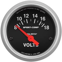 SPORT-COMP 2-1/16" VOLT METER 8-18 VOLTS, SHORT SWEEP ELECT. AUTO METER - 3391