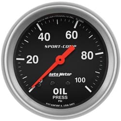 SPORT-COMP 2-5/8" OIL PRESSURE 0-100PSI, MECHANICAL, 10FT AUTO METER - 3421