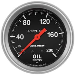 SPORT-COMP 2-5/8" OIL PRESSURE 0-200PSI, MECHANICAL, 10FT AUTO METER - 3422